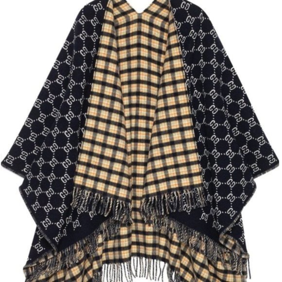 Gucci Poncho GG Logo Reversible Fringed 100% Wool - Picture 16 of 16